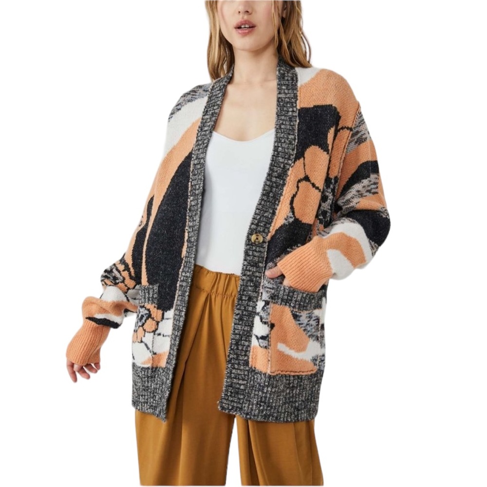 Free People August Peach Combo Cardigan in Peach Petals Combo